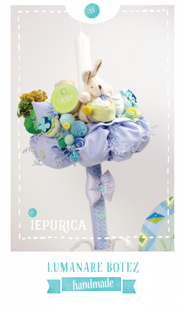 Lumanare de botez pentru baieti albastra cu iepuras, 65x4 cm, Blue Bunny 5